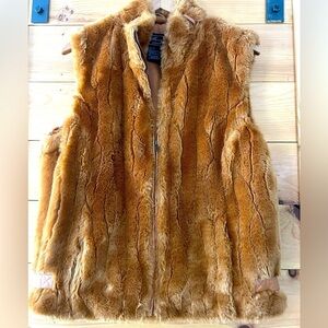 TERRY LEWIS CLASSIC LUXURIES FAUX MINK FAUX FUR VEST LEATHER ACCENTS SIZE M